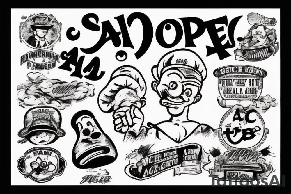 Popeye writes „A.C.A.B“ with the smoke from his tobaco pipe tattoo idea