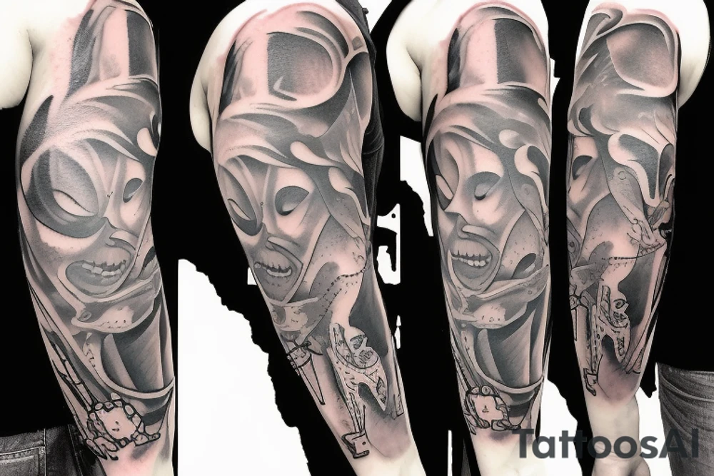 Design me an arm tattoo in which luffy is crying over ace's death and remembering his friends or crewmates tattoo idea