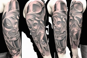 Design me an arm tattoo in which luffy is crying over ace's death and remembering his friends or crewmates tattoo idea