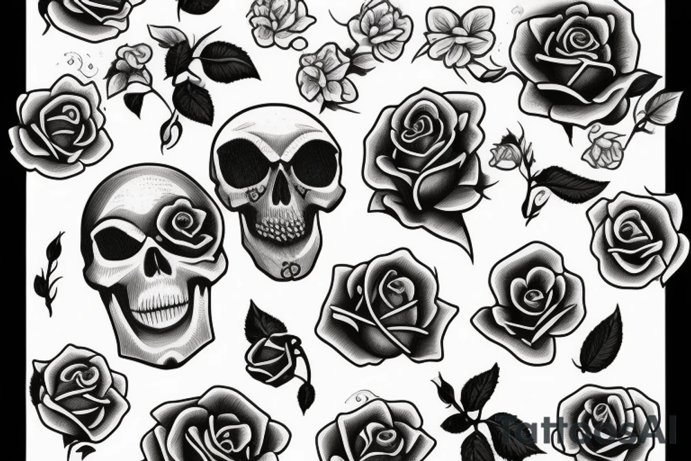 rose with skull tattoo idea