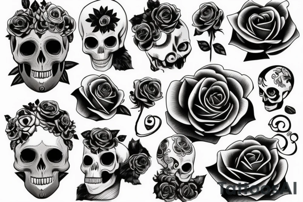 rose with skull tattoo idea
