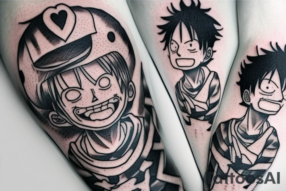 Design me an arm tattoo in which luffy is crying over ace's death and remembering his friends or crewmates tattoo idea
