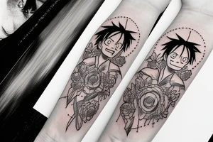 Design me an arm tattoo in which luffy is crying over ace's death and remembering his friends or crewmates tattoo idea