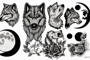 full moon split in two, the first half is the moon and the other is the head of a wolf tattoo idea