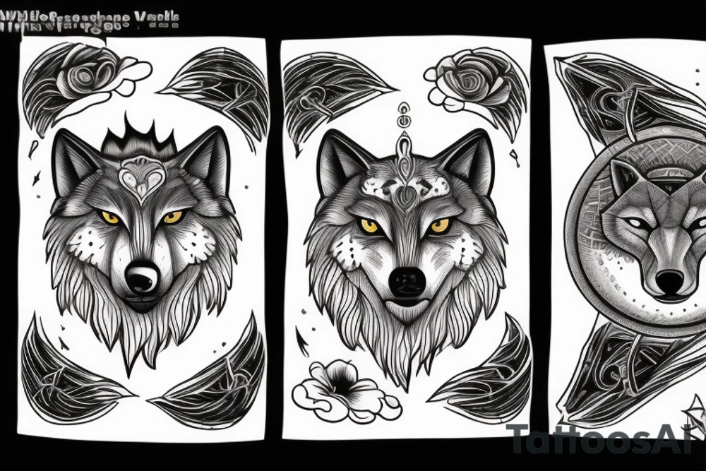 full moon split in two, the first half is the moon and the other is the head of a wolf tattoo idea
