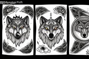 full moon split in two, the first half is the moon and the other is the head of a wolf tattoo idea
