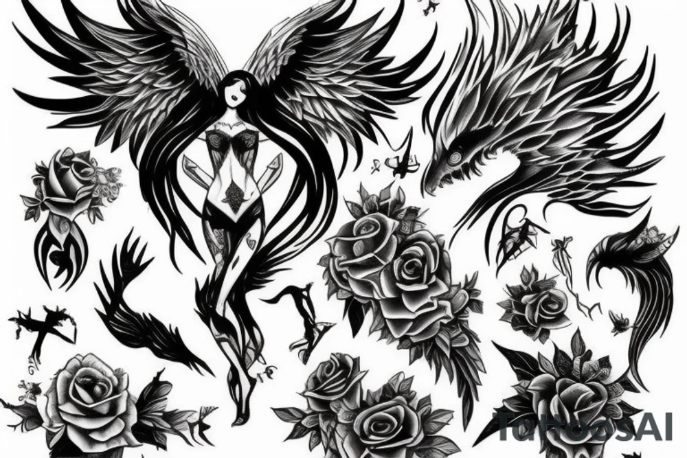 half angel half demon tattoo idea