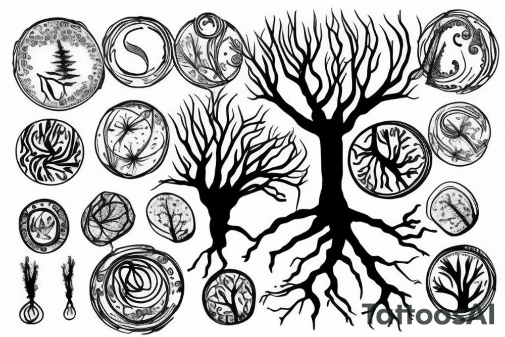 Tree with roots in circle tattoo idea