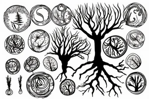 Tree with roots in circle tattoo idea