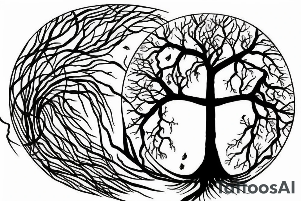 Tree with roots inside circle tattoo idea