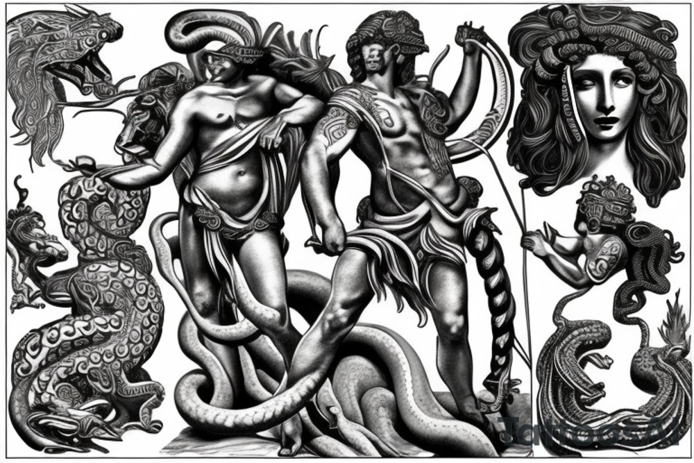 Perseus with medusa and hercules with the hydra tattoo idea