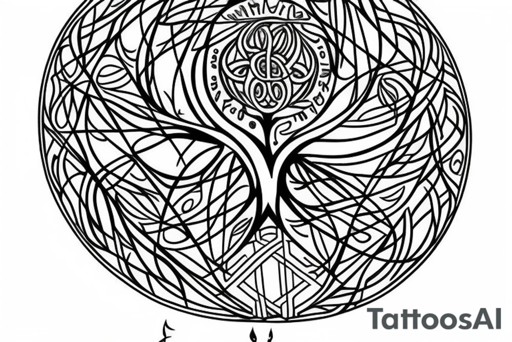 Human face over tree of life connected to the universe tattoo idea
