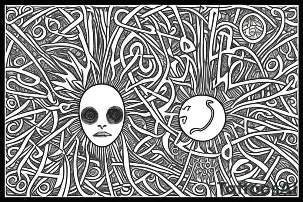 Human face over tree of life connected to the universe tattoo idea