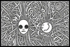 Human face over tree of life connected to the universe tattoo idea