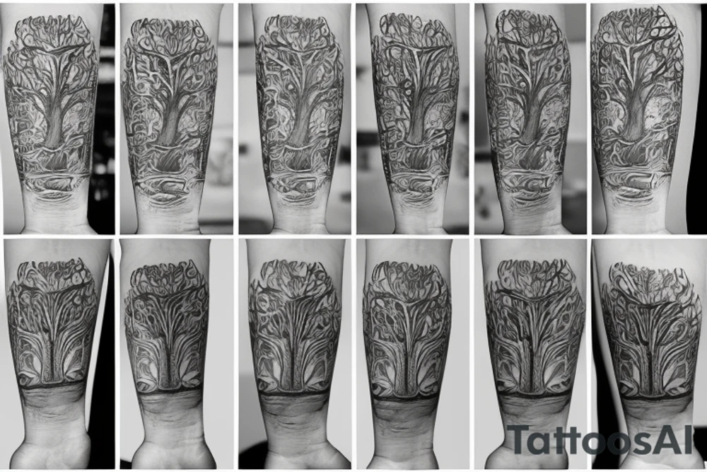 Human face over tree of life tattoo idea