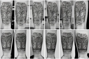 Human face over tree of life tattoo idea