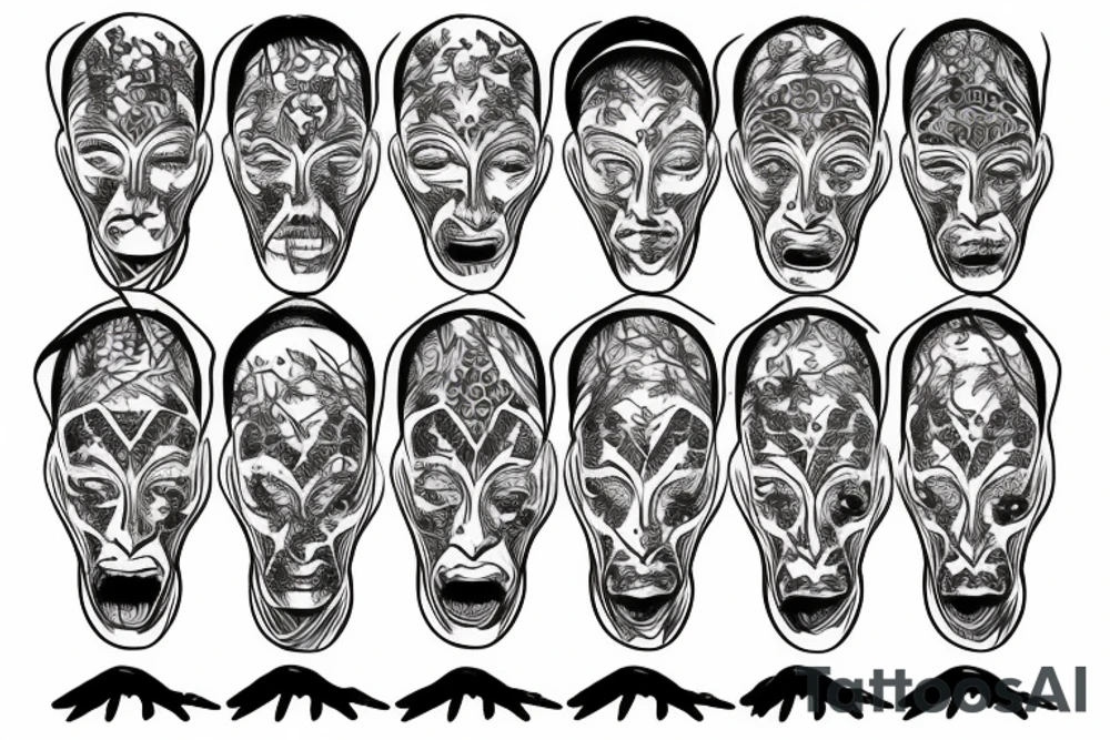 Human face over tree of life tattoo idea