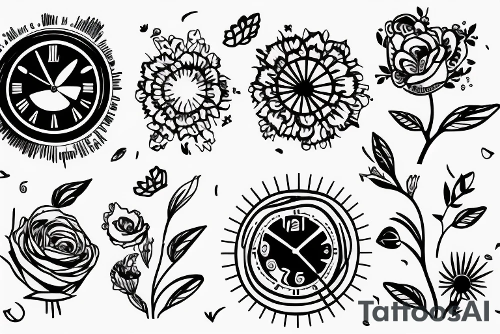 a clock with flower inside tattoo idea