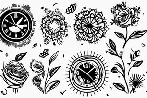 a clock with flower inside tattoo idea
