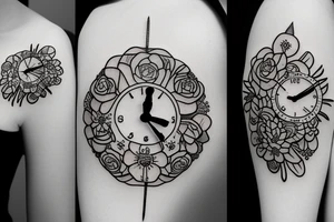 a clock with flower inside tattoo idea