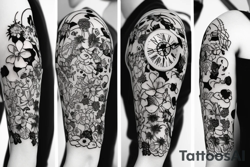 a clock with flowers instead of numbers tattoo idea