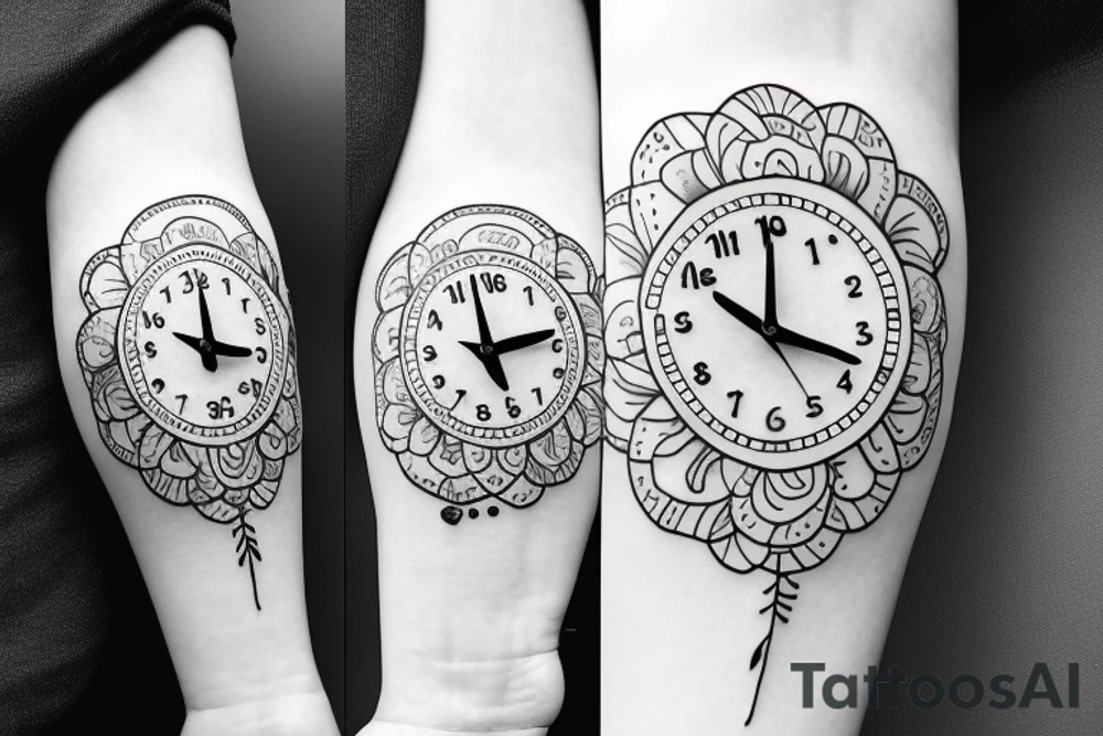 a clock with flowers instead of numbers tattoo idea