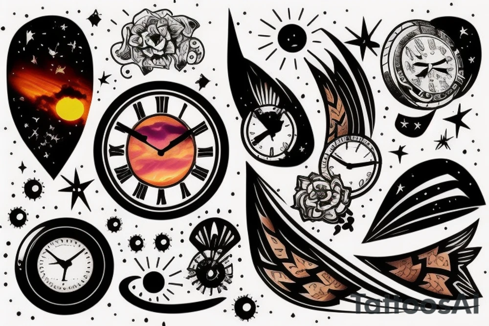 clock in space but the clock is a sunset tattoo idea