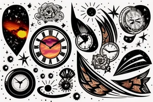 clock in space but the clock is a sunset tattoo idea