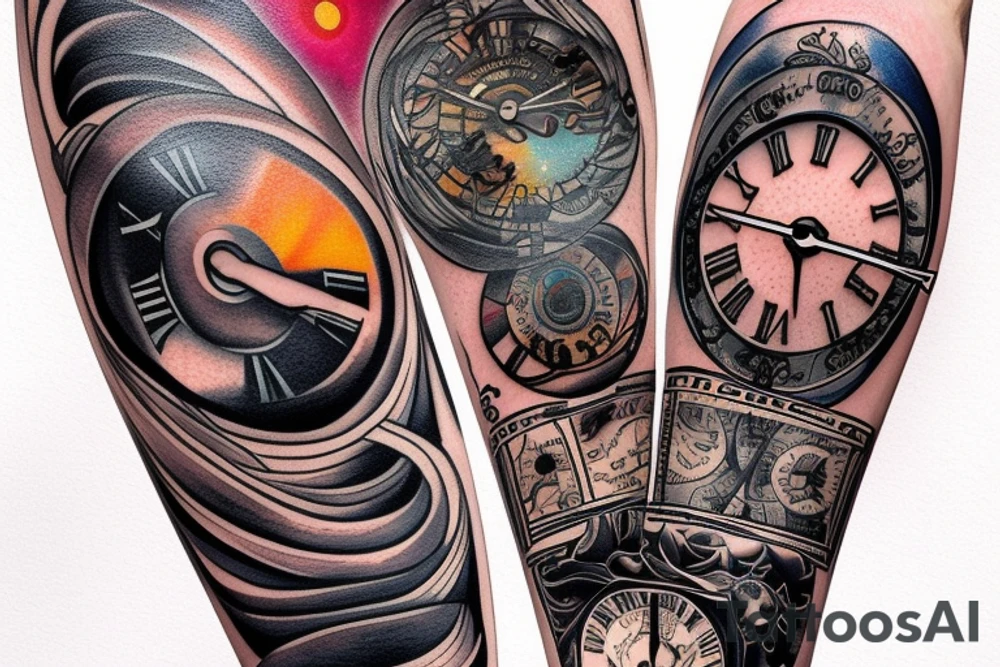 clock in space but the clock is a sunset tattoo idea