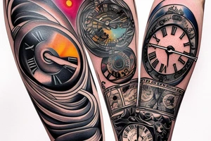clock in space but the clock is a sunset tattoo idea
