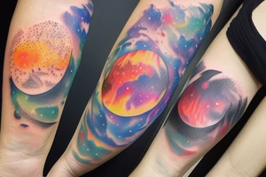 Sunset behind a forest in a galaxy tattoo idea