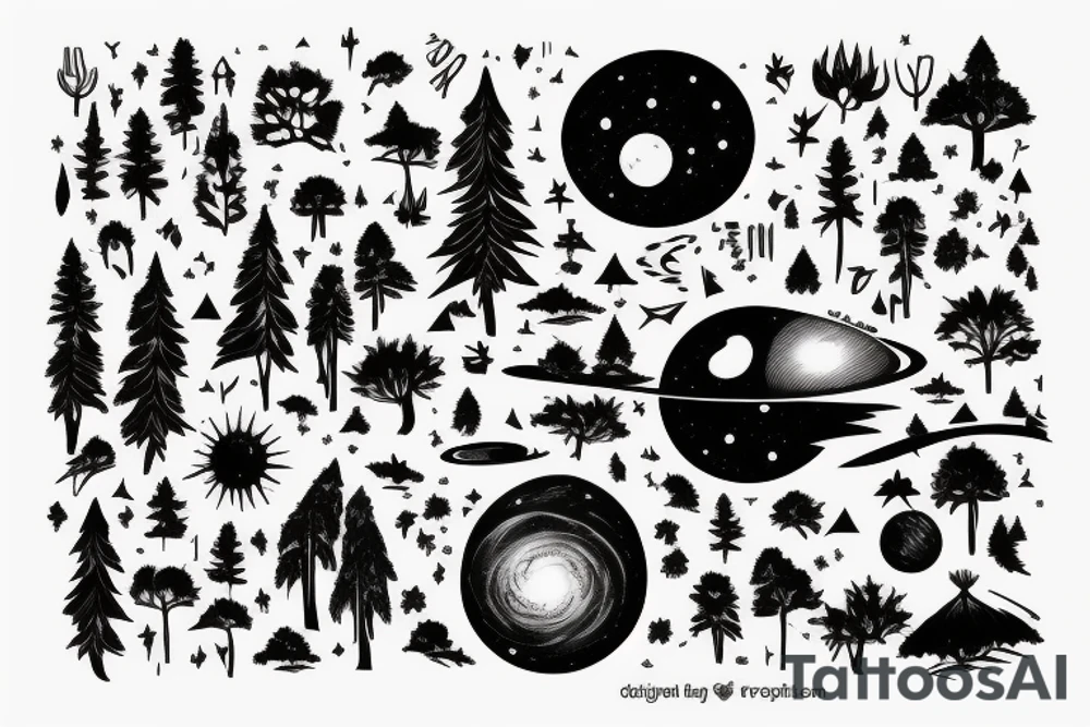 Sunset behind a forest in a galaxy tattoo idea