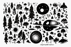 Sunset behind a forest in a galaxy tattoo idea