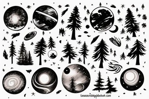 Sunset behind a forest in a galaxy tattoo idea