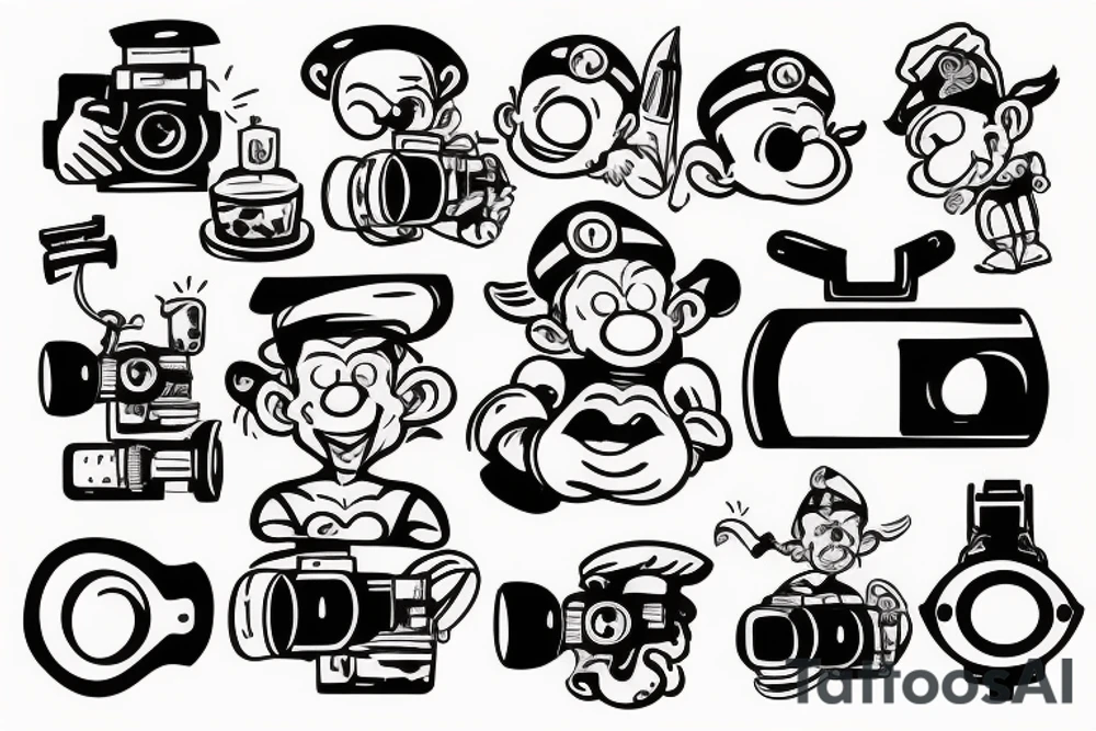 popeye the sailor holding a video camera in his hand tattoo idea