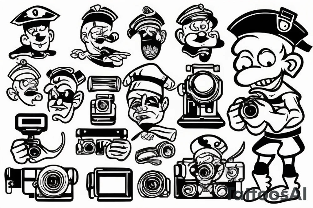 popeye the sailor holding a video camera in his hand tattoo idea