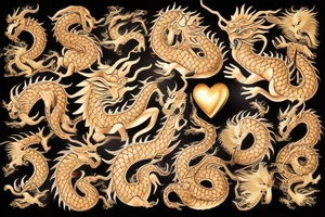 Golden dragon with hearts tattoo idea