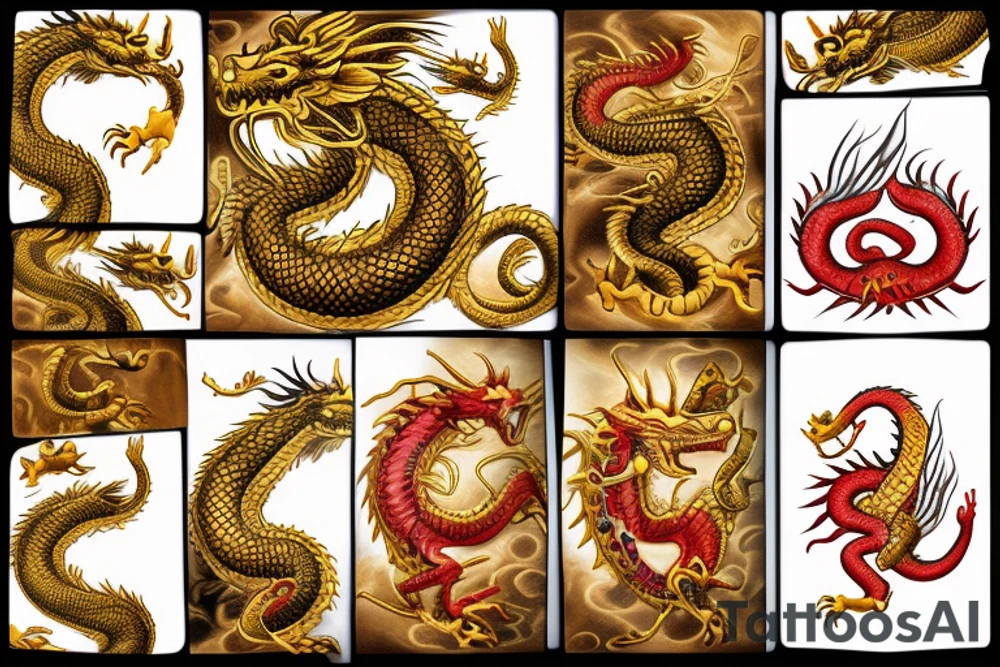 Golden dragon with hearts tattoo idea