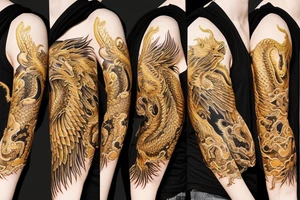 Golden dragon in love with Golden eagle tattoo idea