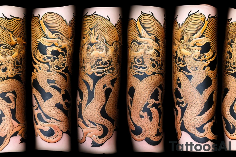 Golden dragon in love with Golden eagle tattoo idea