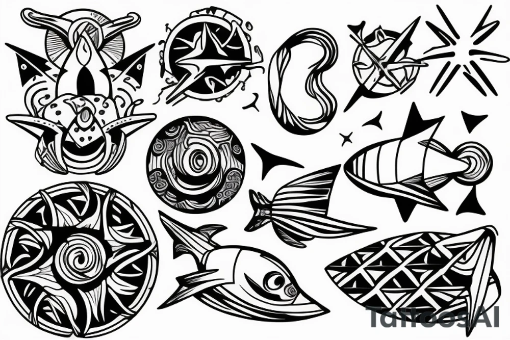 Ratchet style with the topic ocean and beach tattoo idea