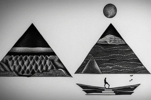an epic tatoo of the pyramid with a traveller walking on the sand tattoo idea