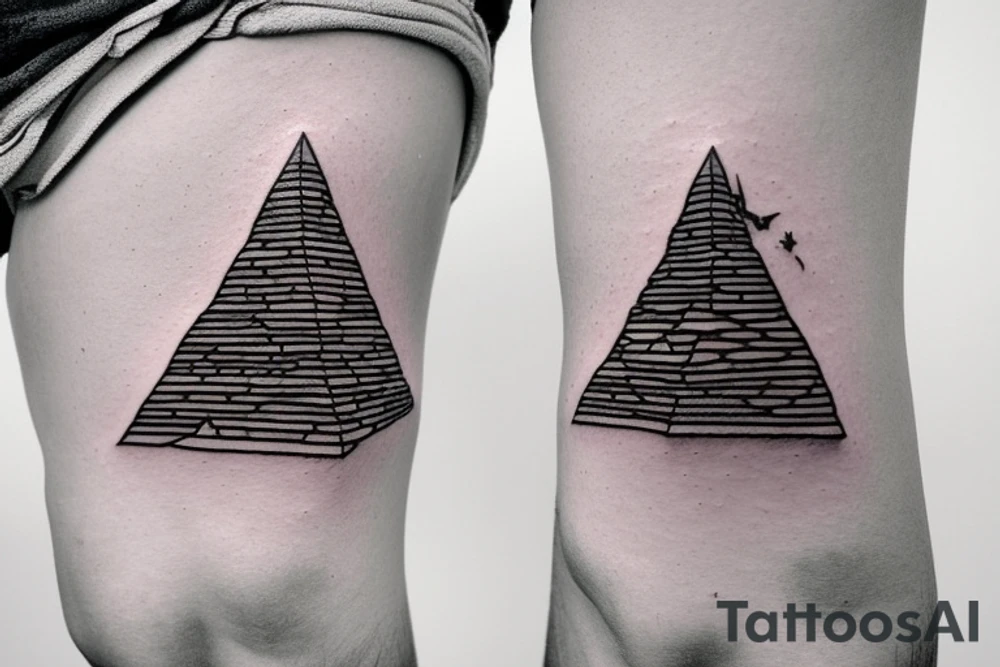 an epic tatoo of the pyramid with a traveller walking on the sand tattoo idea