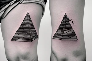 an epic tatoo of the pyramid with a traveller walking on the sand tattoo idea