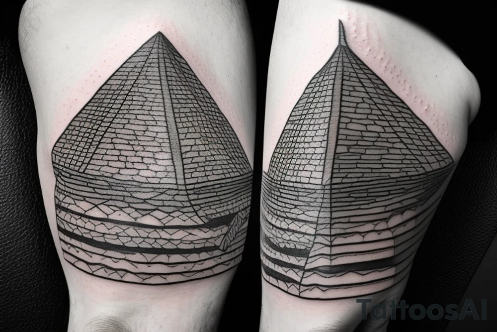 an epic tatoo of the pyramid with a traveller walking on the sand tattoo idea