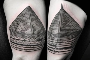 an epic tatoo of the pyramid with a traveller walking on the sand tattoo idea