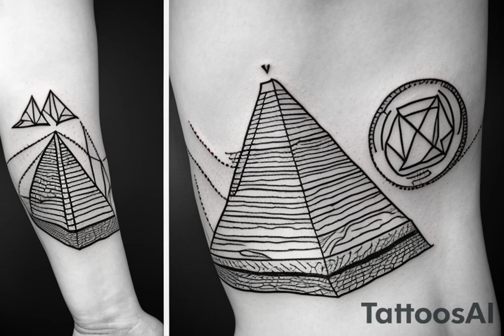 an epic tatoo of the pyramid with a traveller walking on the sand tattoo idea