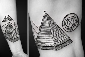 an epic tatoo of the pyramid with a traveller walking on the sand tattoo idea