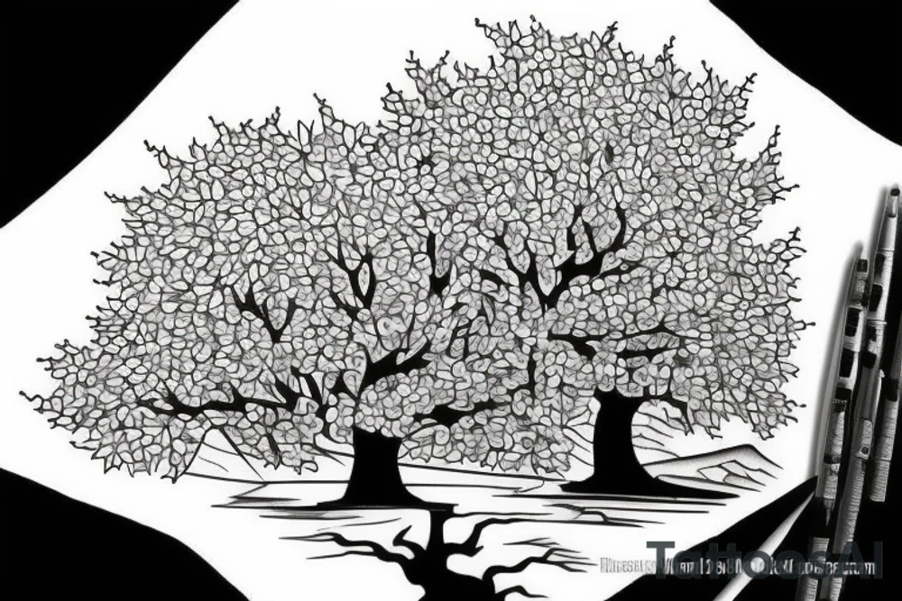 Traditional Korean style building with a tree in the background is in a diamond border tattoo idea