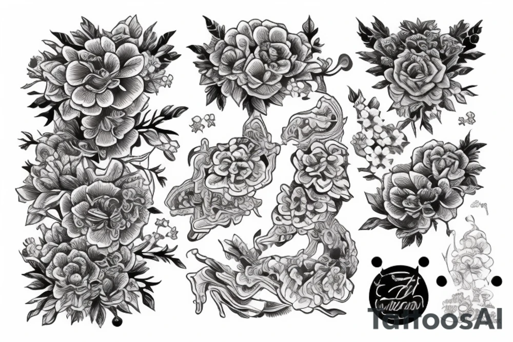 Fine line tattoo that has a traditional Korean building with a cherry blossom tattoo idea